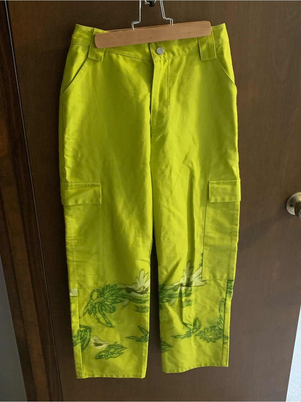 Collina Strada Neon Green Cargo Pants with Green Print